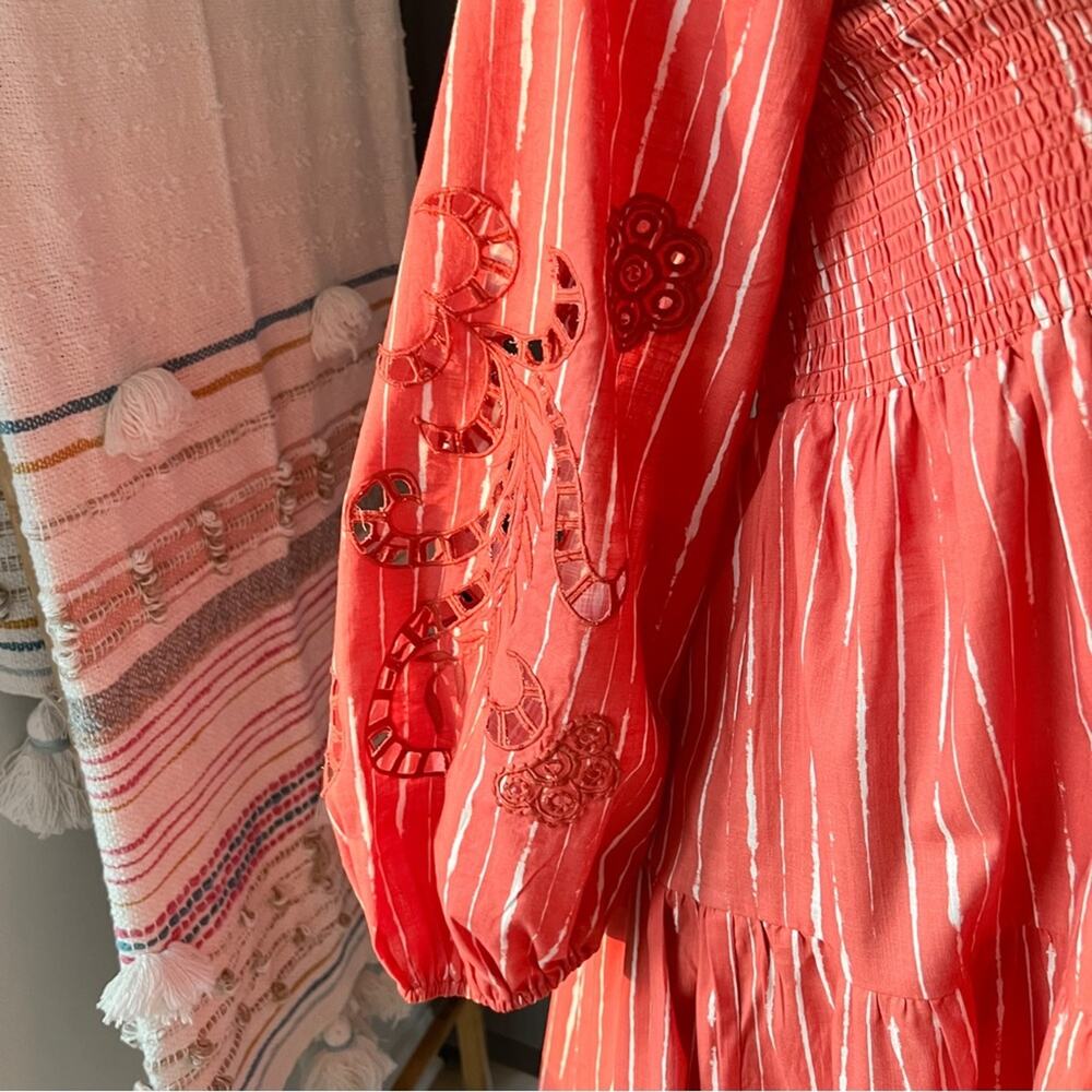 Sachin & Babi Lola Striped Orange Shibori Puff Sleeve Mini Dress Women’s Small - Picture 2 of 8